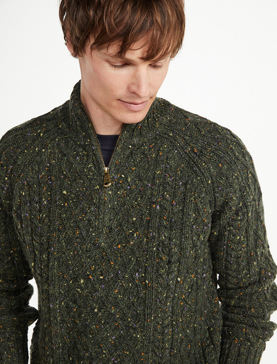 Donegal Aran Troyer Half-Zip Sweater - Green